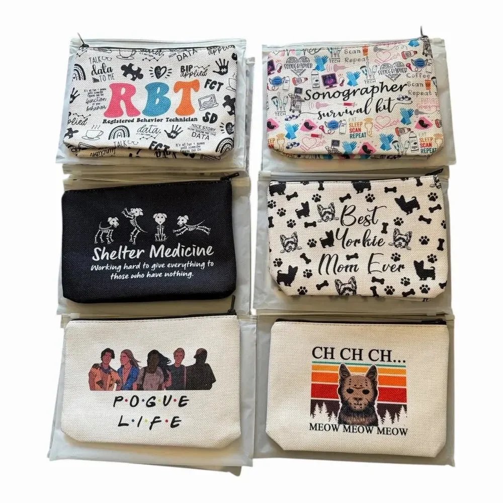 Funny Makeup Bag Bundle Teacher Dog Cat Gift Pouches Mixed Designs Lot